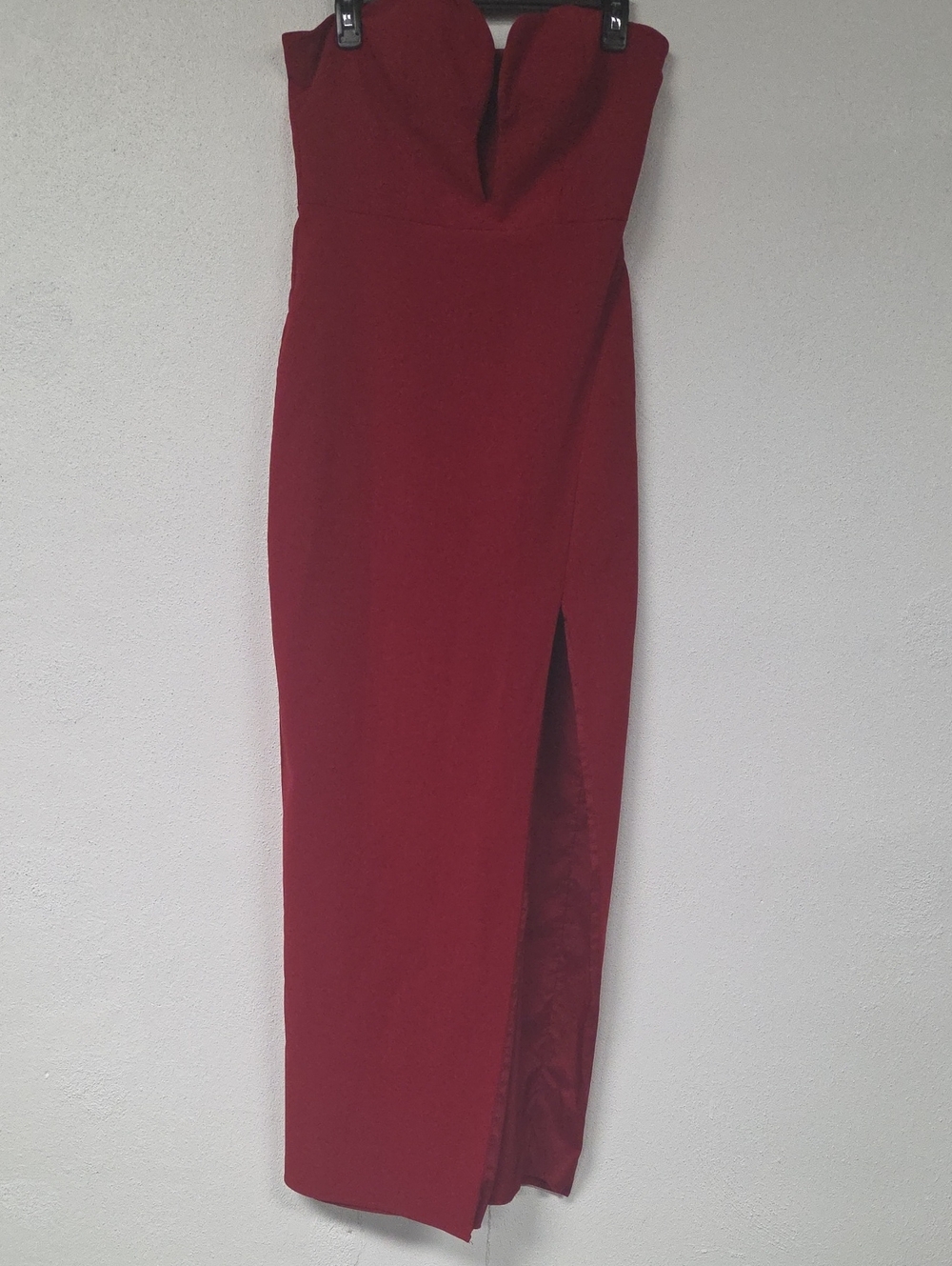 Aidan by Aidan Mattox Strapless Burgundy Gown with Thigh Slit